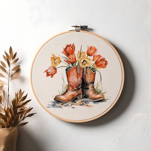 Wildflower Tulips in Cowboy Boots Counted Cross Stitch Pattern NEW‎ - Picture 3 of 3